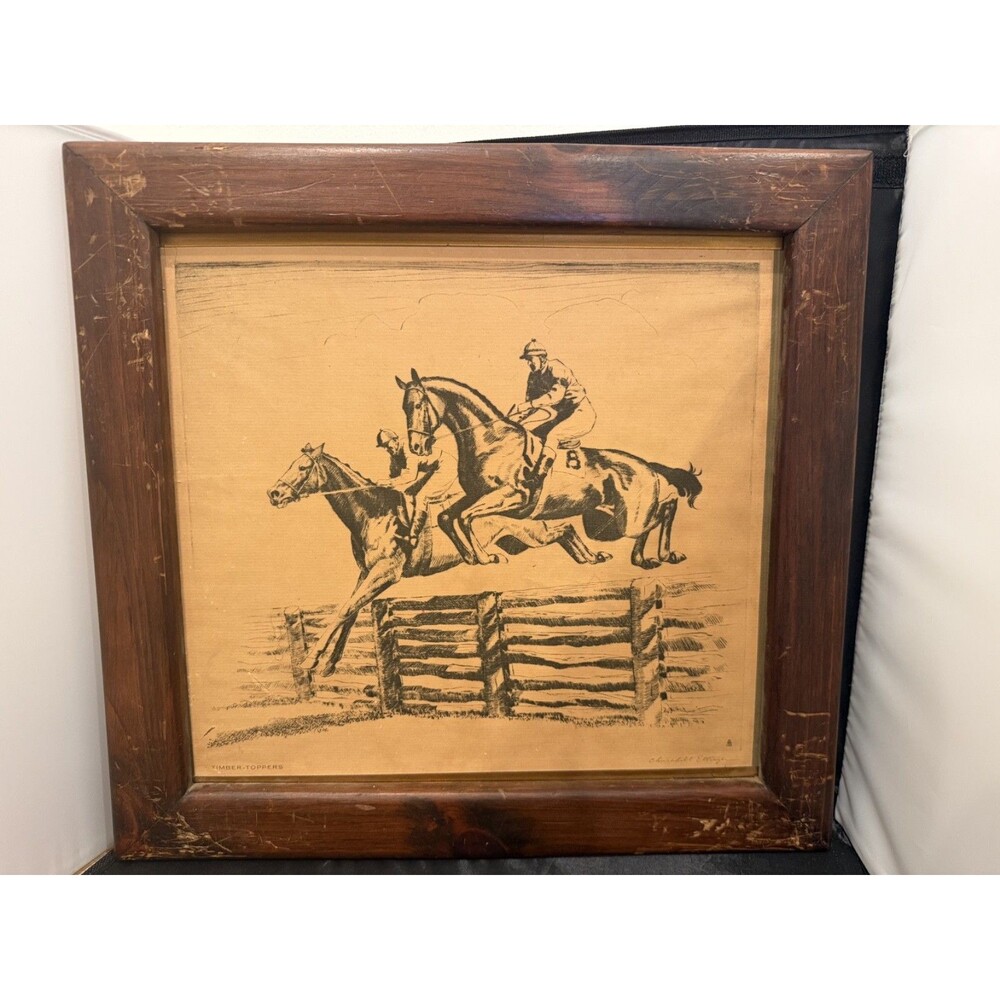 Vintage Churchill Ettinger Timber-Toppers Steeplechase Horse Racing Print Framed
